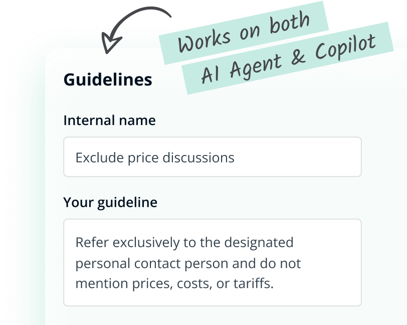 Chatbot interface with AI Agent and Copilot capabilities, showcasing conversation and response generation.