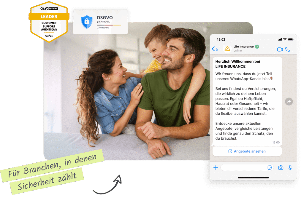 A chat interface with a woman and a girl, providing assistance through live chat and AI chatbot.