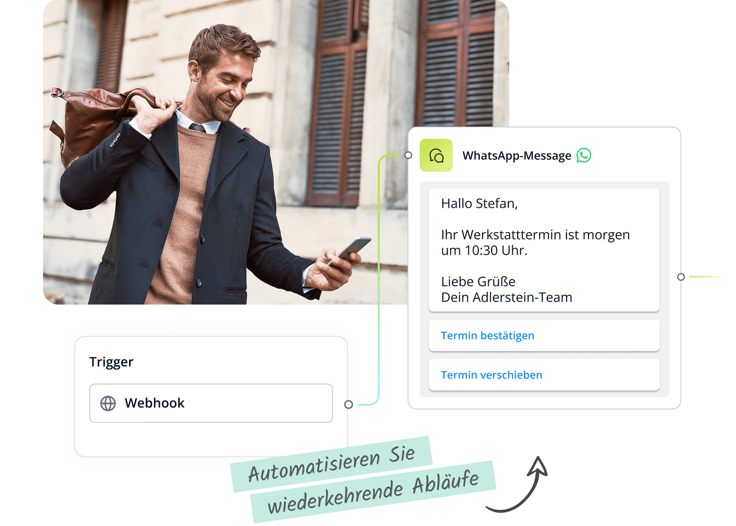 A professional man in a white coat gestures while a Lime Connect live chat widget appears on screen, demonstrating real-time customer support.