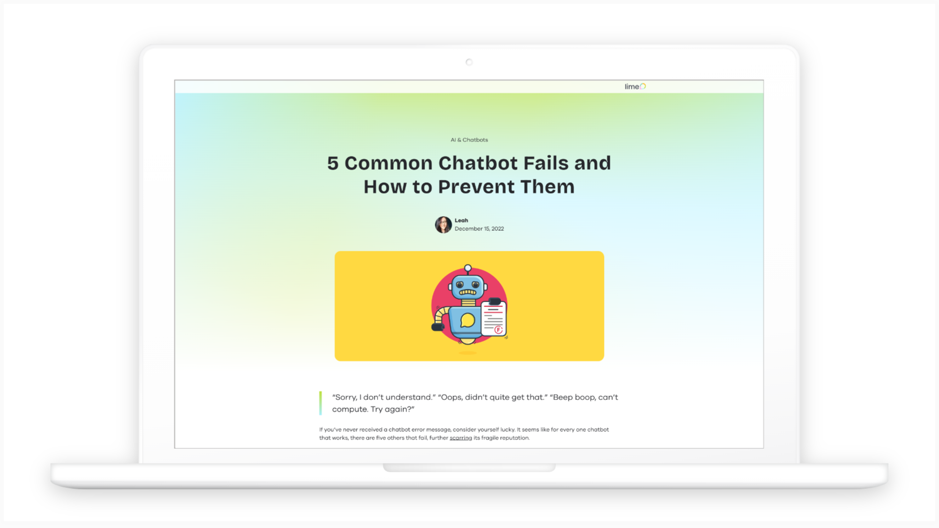 Failbot Message The 5 most common chatbot fails - Lime Connect